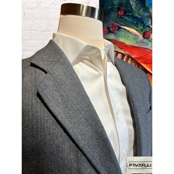 Fratelli Uomo 42L Flannel Gray Cobalt Pinstripe Blazer Sport Coat Suit Jacket - Picture 4 of 14